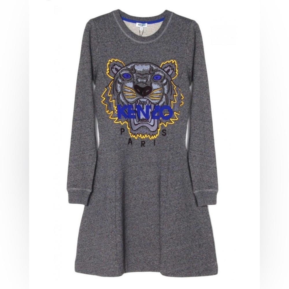 Kenzo Tiger Sweatshirt Dress Gray Cotton Size Small - Picture 2 of 12